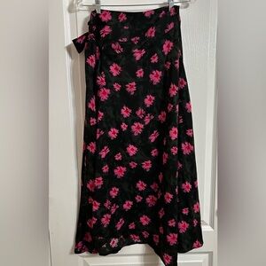 Udel NY Black Mock Wrap Skirt with Pink Floral Print
